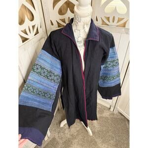 Vintage Hmong of Sapa Vietnam Jacket Shades Of Blue Embroidered One Size Top